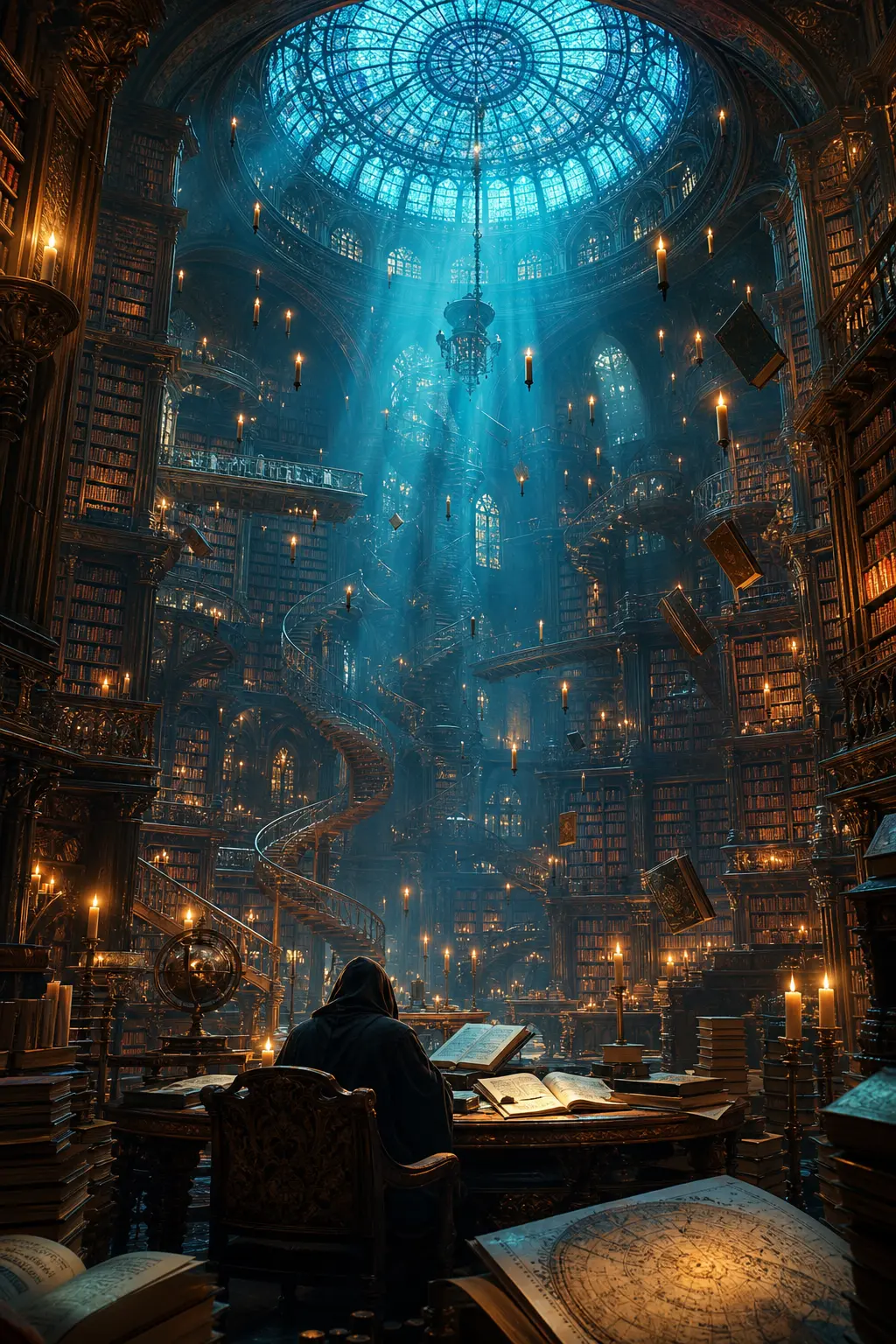 AI 影像劇照 — 無盡圖書館